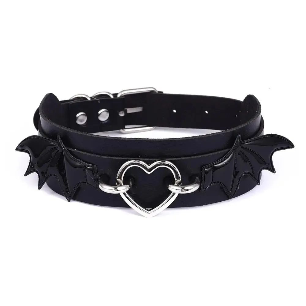 Leather Bat Choker Necklace for Punk and Goth Styles