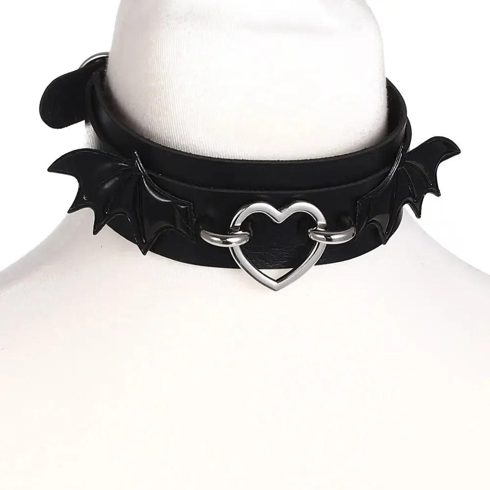 Leather Bat Choker Necklace for Punk and Goth Styles