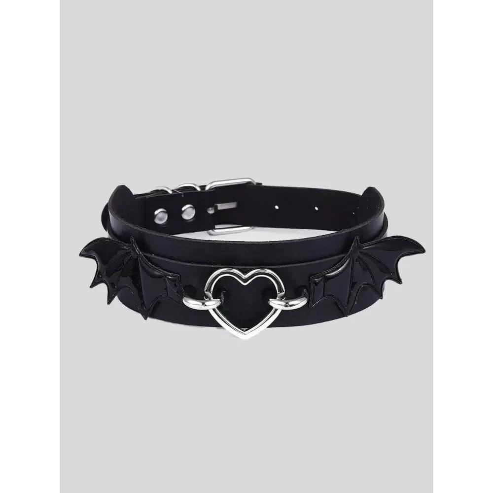 Leather Bat Choker Necklace for Punk and Goth Styles