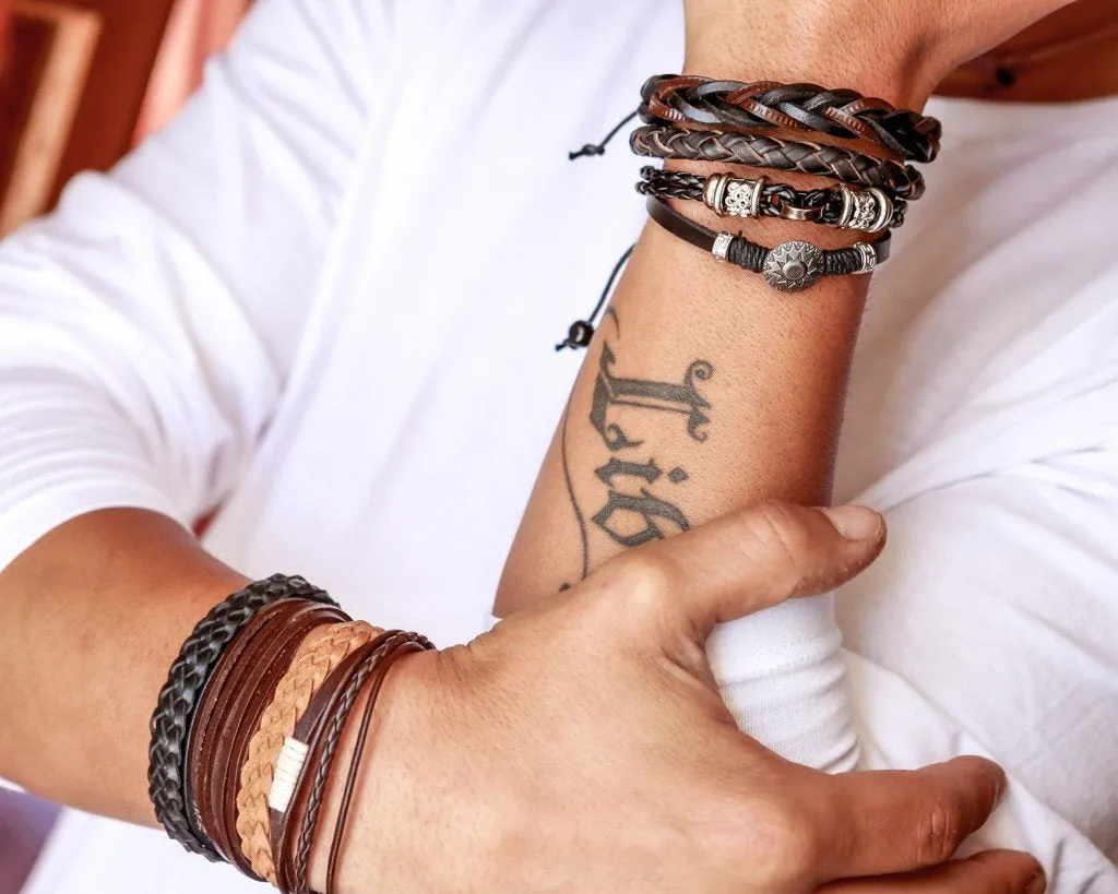 leather bracelet braided - light brown