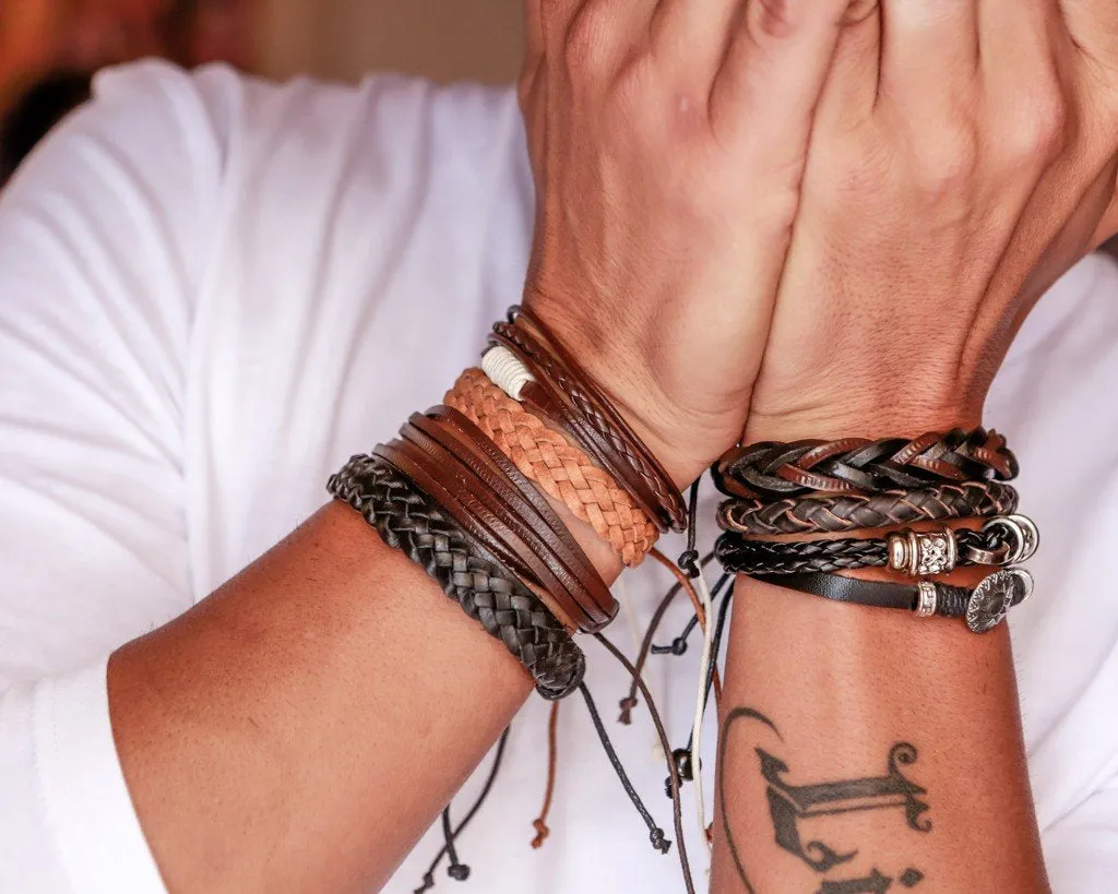 leather bracelet braided - light brown