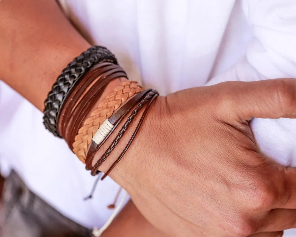 leather bracelet braided - light brown