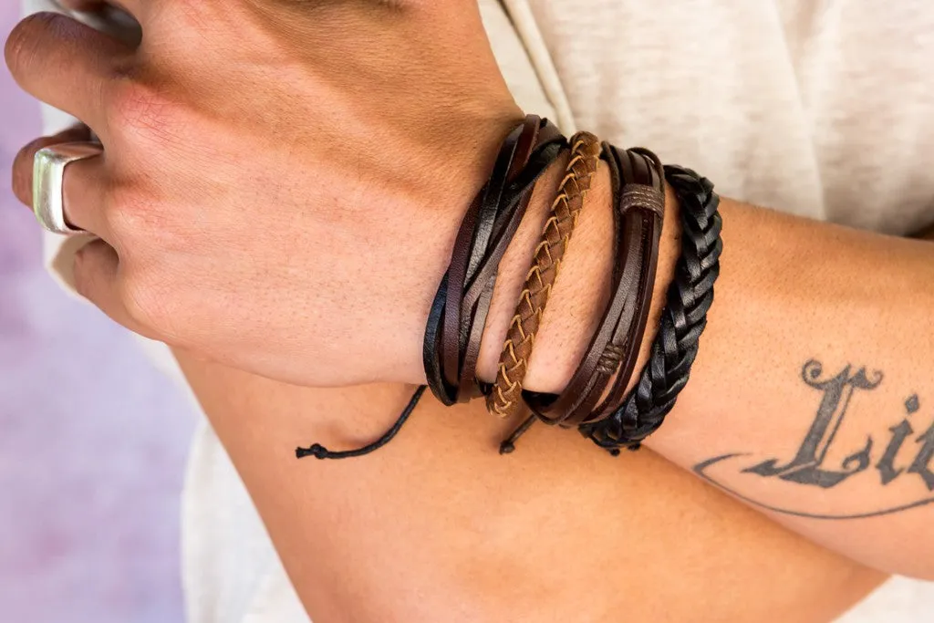 leather bracelet braided - neat brown