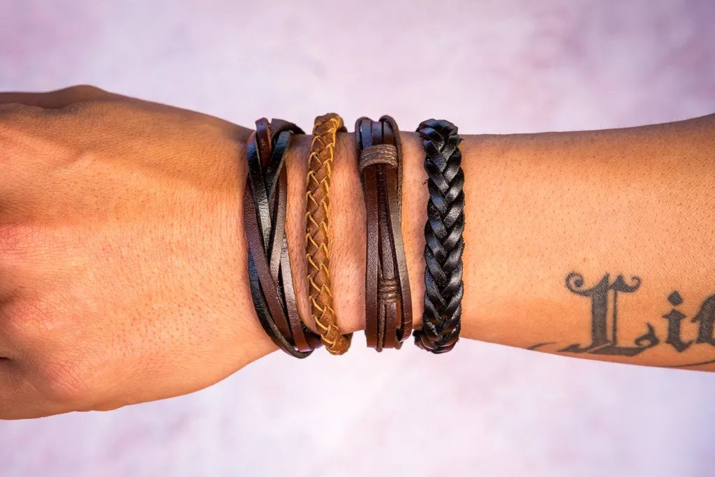 leather bracelet braided - neat brown