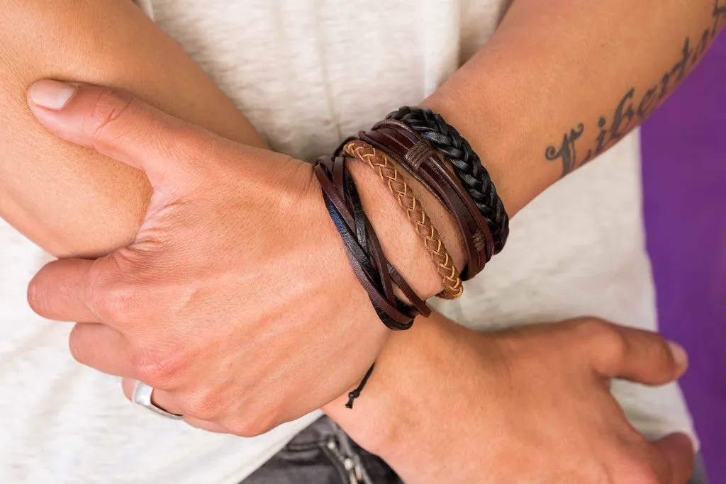 leather bracelet braided - neat brown