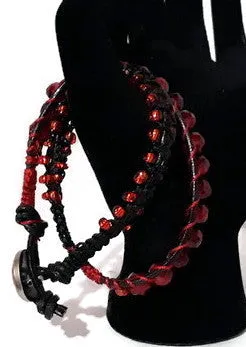 Leather  double wrap beaded macrame bracelet, handmade, The red tulip bracelet