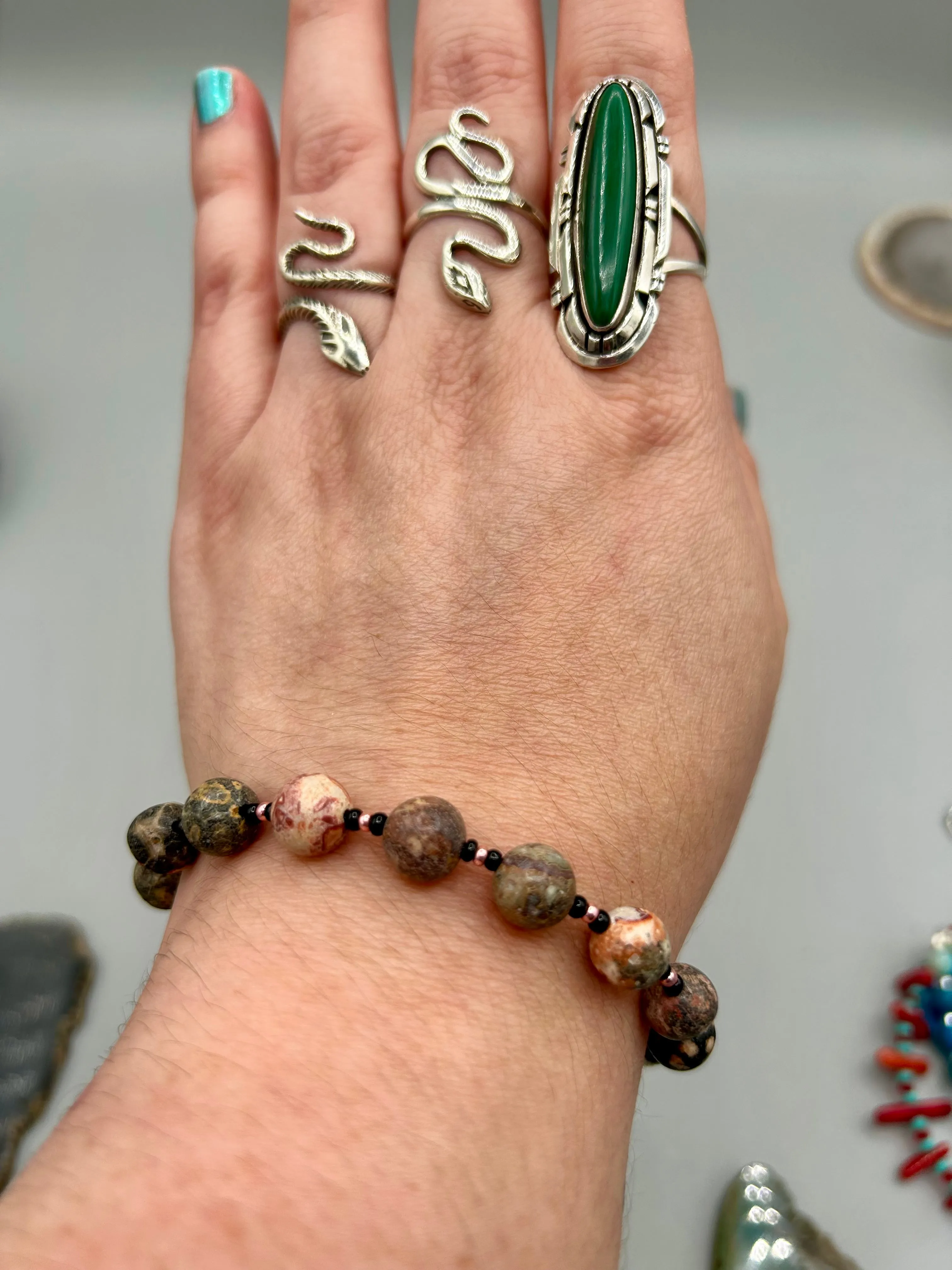 Leopard Jasper Round Stone Beaded Bracelet, Nature Inspired Jewelry
