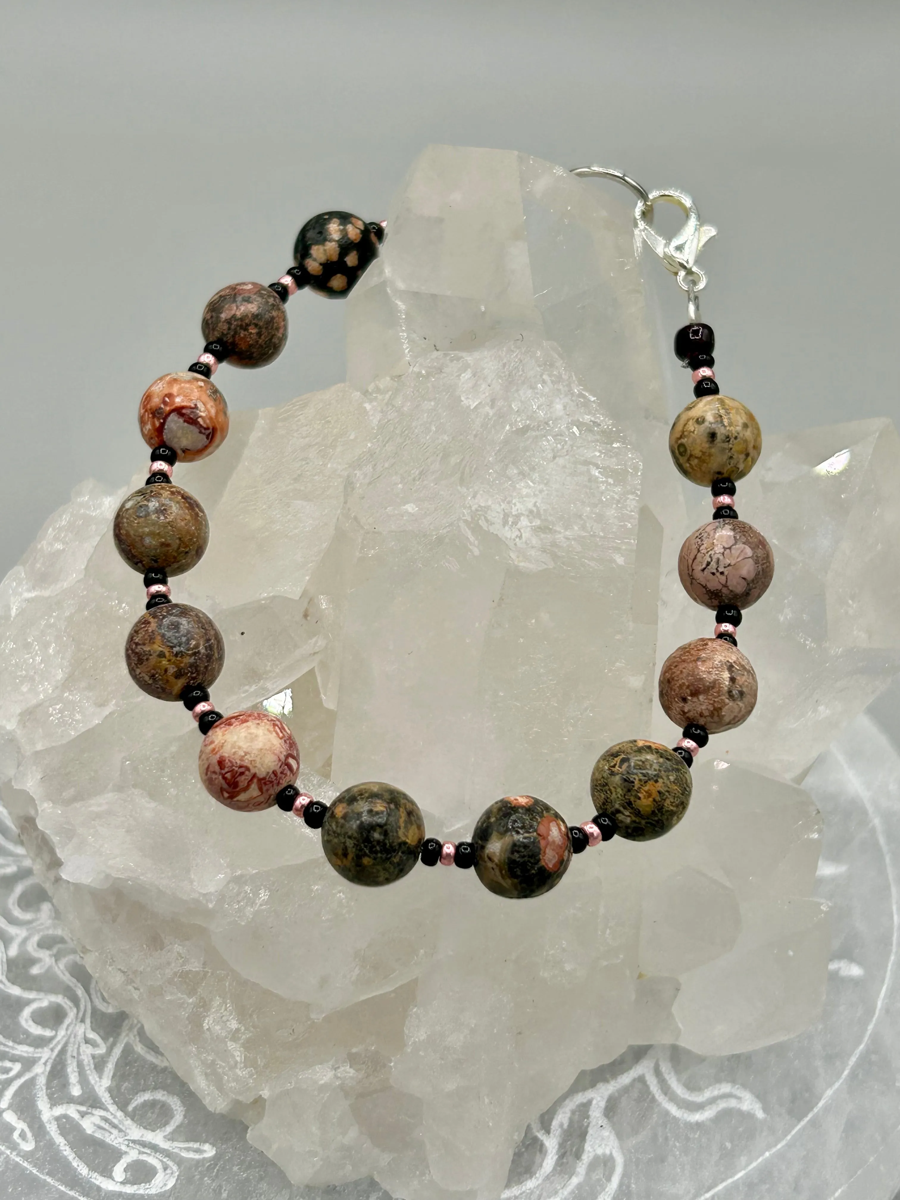 Leopard Jasper Round Stone Beaded Bracelet, Nature Inspired Jewelry