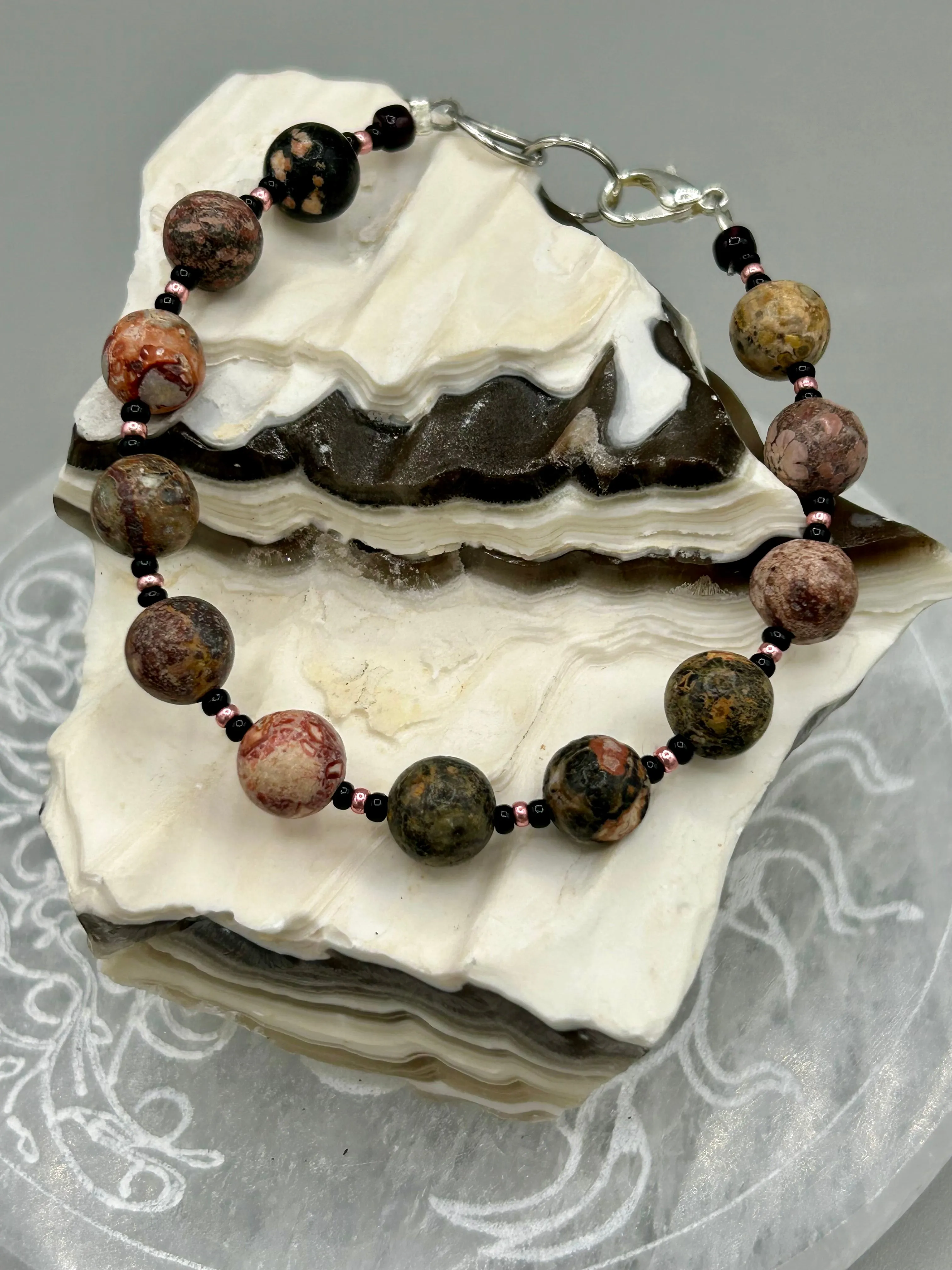Leopard Jasper Round Stone Beaded Bracelet, Nature Inspired Jewelry