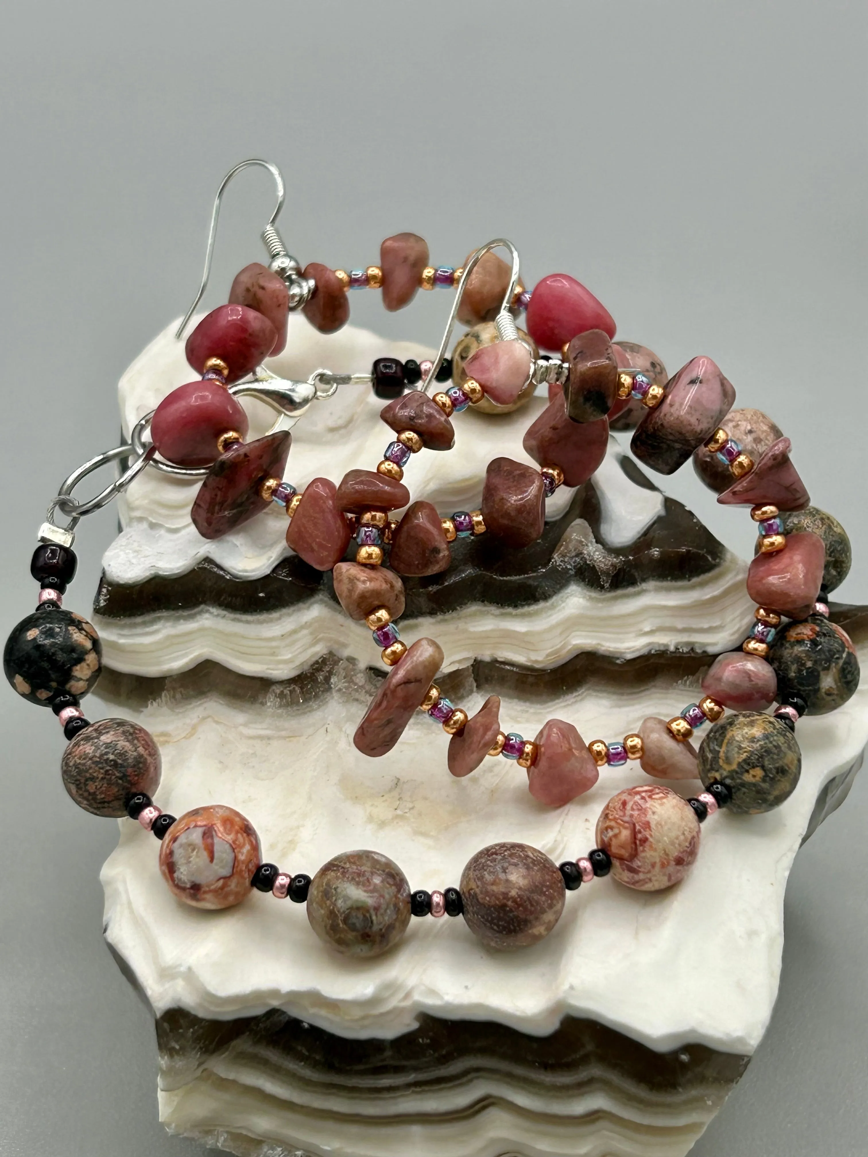 Leopard Jasper Round Stone Beaded Bracelet, Nature Inspired Jewelry