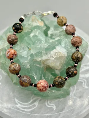 Leopard Jasper Round Stone Beaded Bracelet, Nature Inspired Jewelry