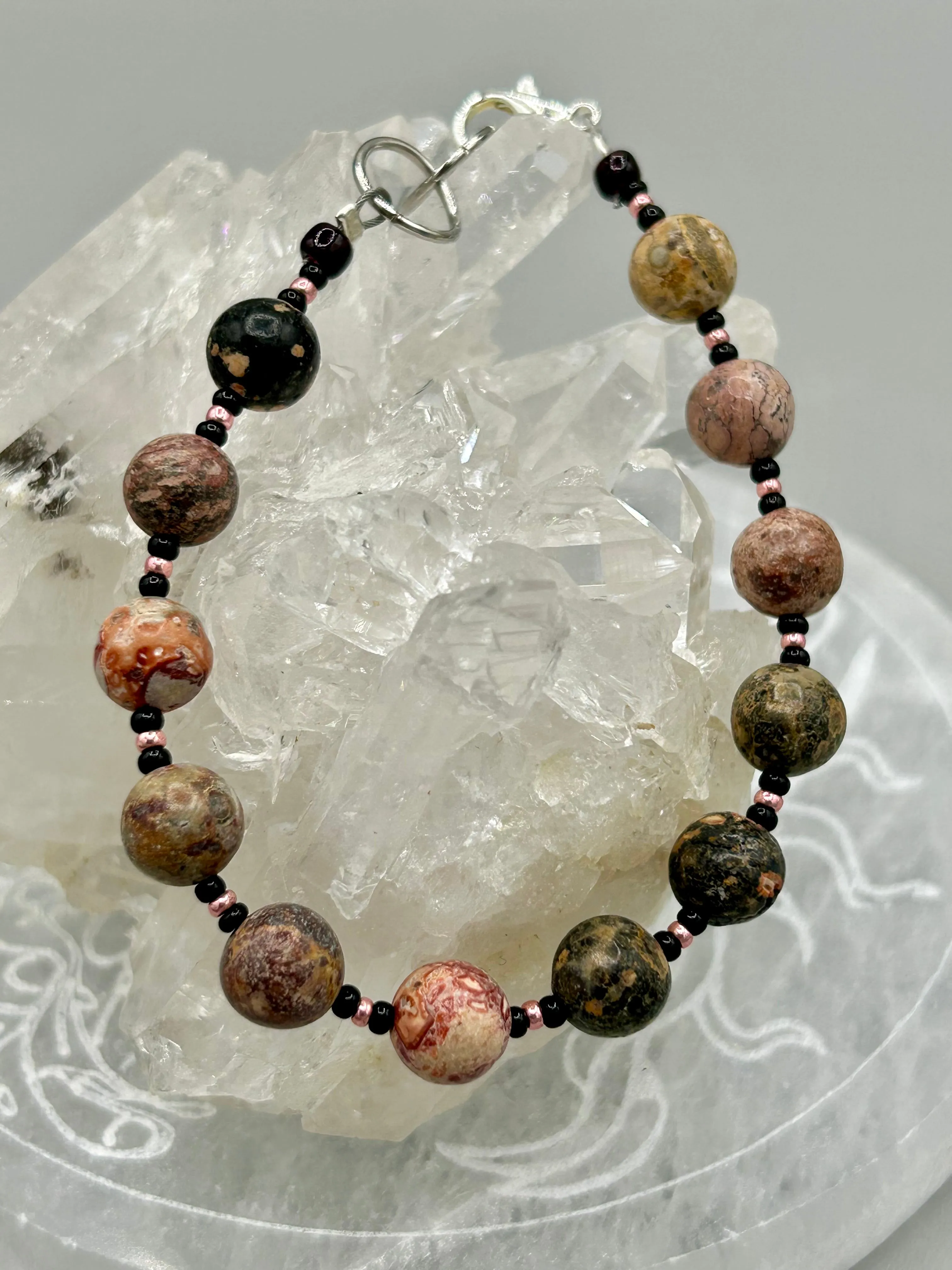 Leopard Jasper Round Stone Beaded Bracelet, Nature Inspired Jewelry