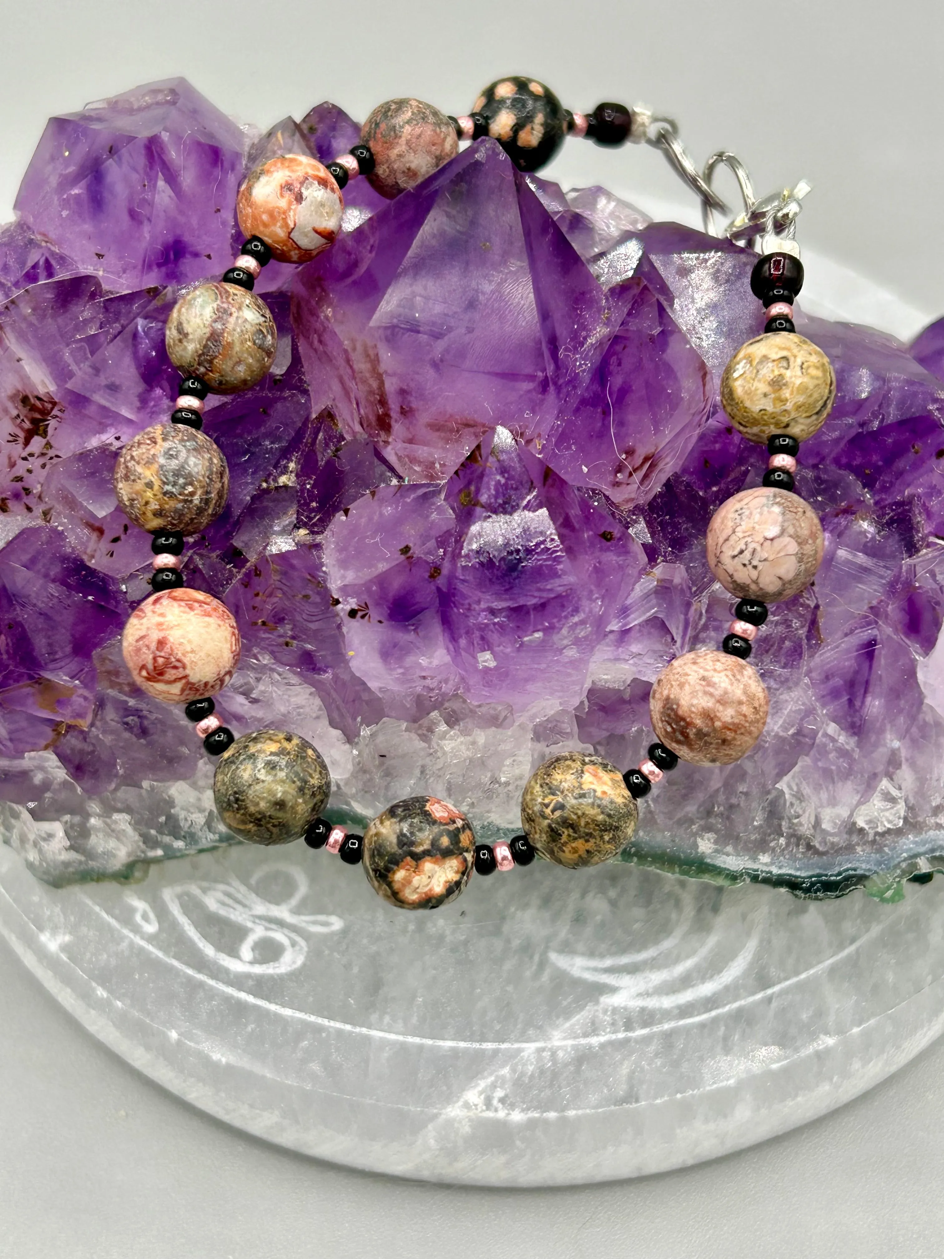 Leopard Jasper Round Stone Beaded Bracelet, Nature Inspired Jewelry