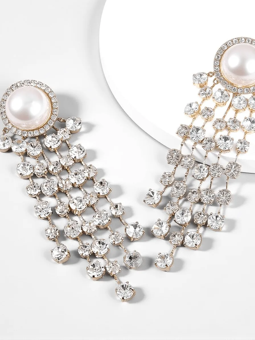 Leta Pearl Crystal Tassel Earrings