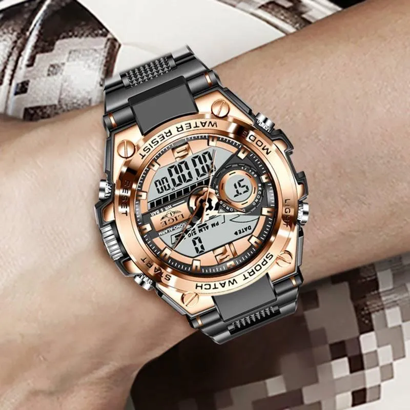Lige 8922 Analog Digital Quartz Watch Waterproof Watch For Men