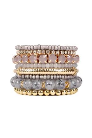 Light Grey Multicolor Stretch Bracelet - Pack of 6