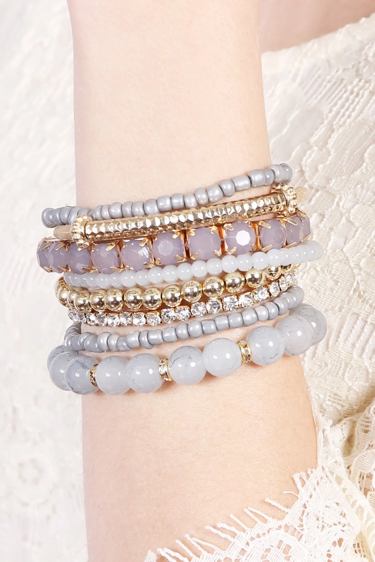 Light Grey Multicolor Stretch Bracelet - Pack of 6