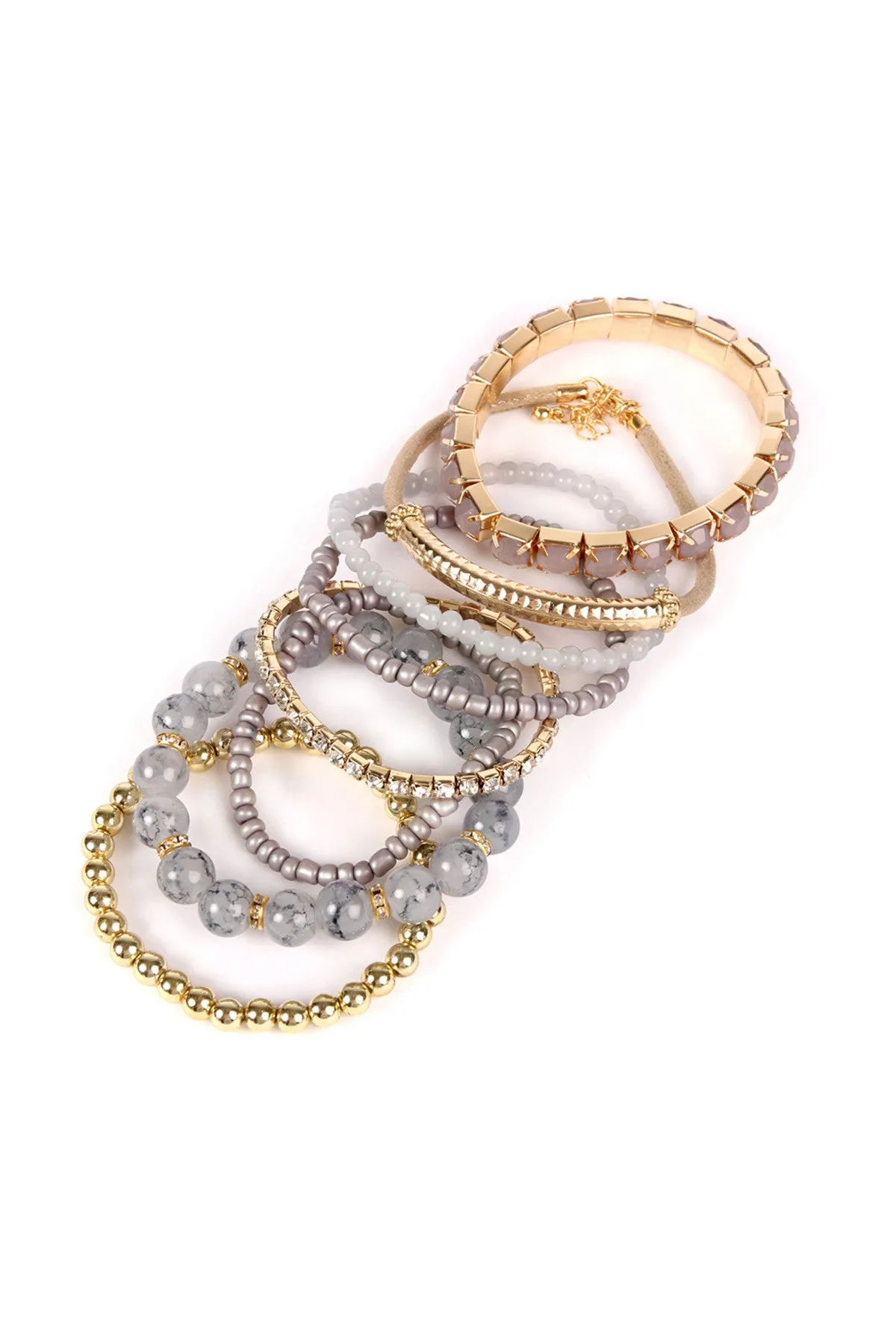Light Grey Multicolor Stretch Bracelet - Pack of 6
