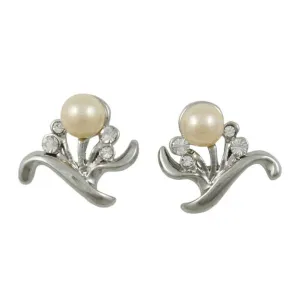 Light Peach Pearl with Crystal Leaves Pierced Earring - PRP915E