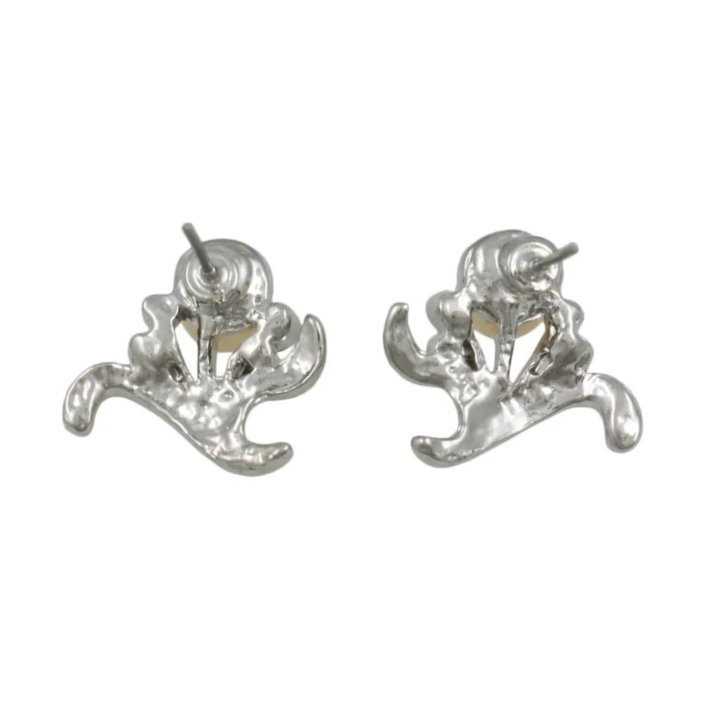 Light Peach Pearl with Crystal Leaves Pierced Earring - PRP915E