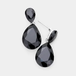 Little Girls Black Small Crystal Drop Pageant Earrings  | 436892