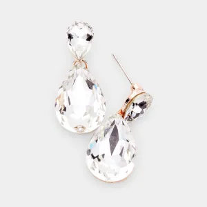 Little Girls Clear Small Crystal Drop Pageant Earrings on Gold   | 436895