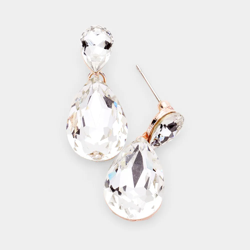 Little Girls Clear Small Crystal Drop Pageant Earrings on Gold   | 436895