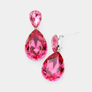 Little Girls Fuchsia Small Crystal Drop Pageant Earrings  | 436890
