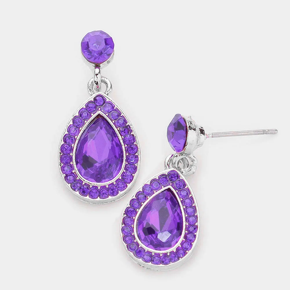 Little Girls Purple Rhinestone and Teardrop Dangle Pageant Earrings | 506972