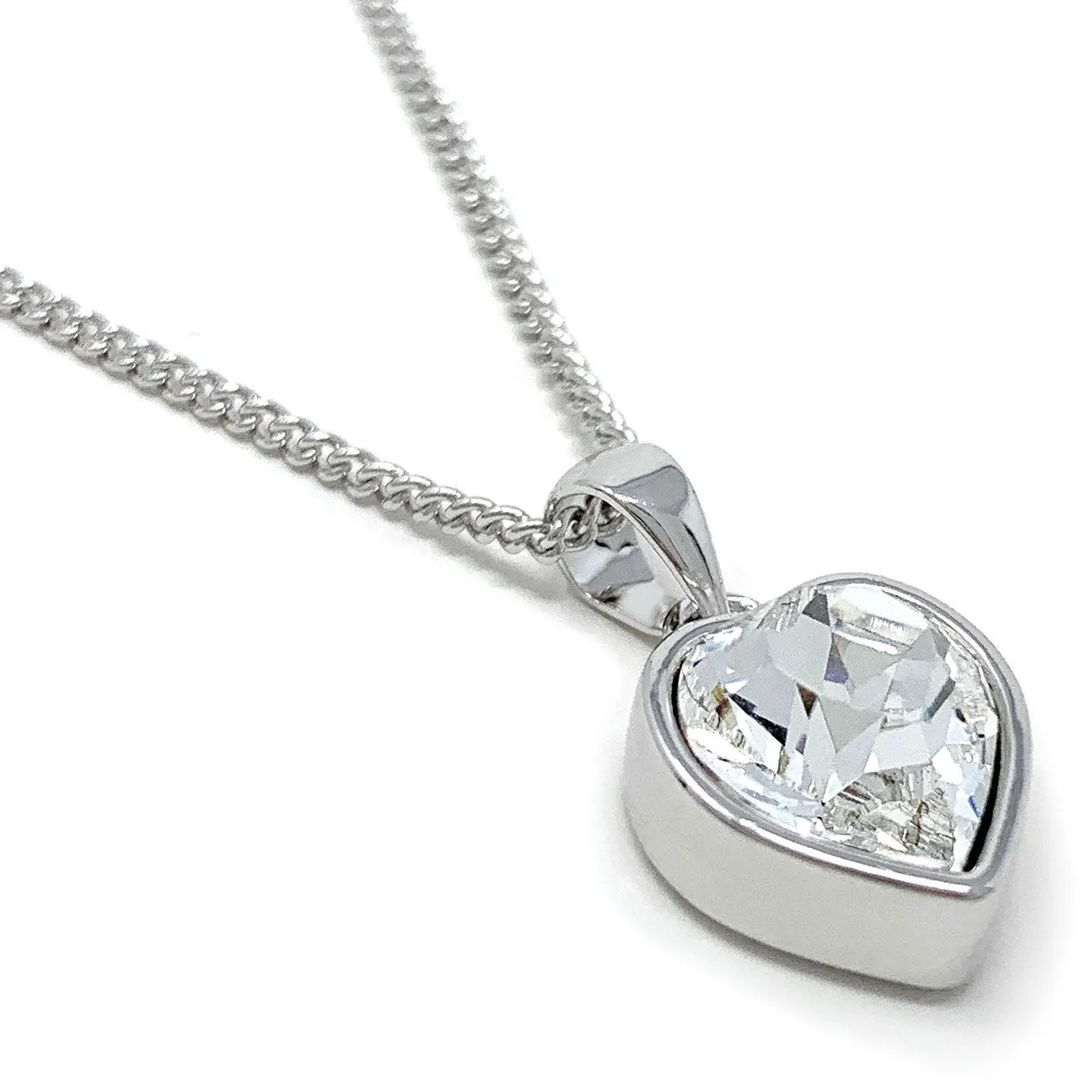 Lucia Pendant Necklace with White Clear Heart Crystals from Swarovski Silver Toned Rhodium Plated