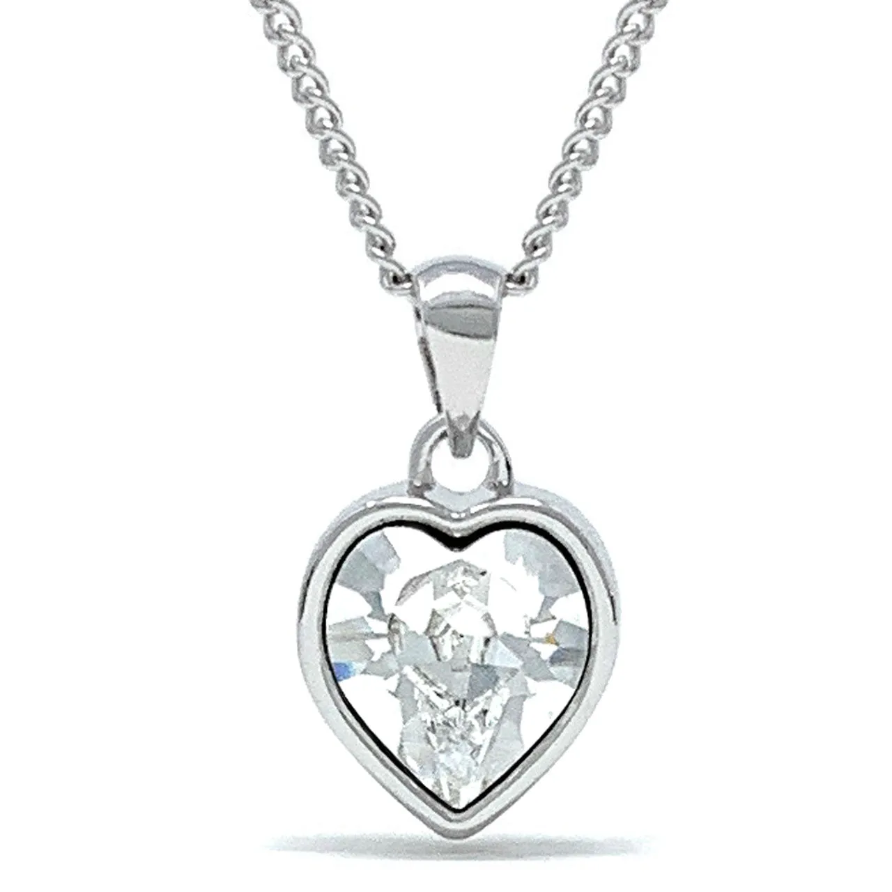 Lucia Pendant Necklace with White Clear Heart Crystals from Swarovski Silver Toned Rhodium Plated