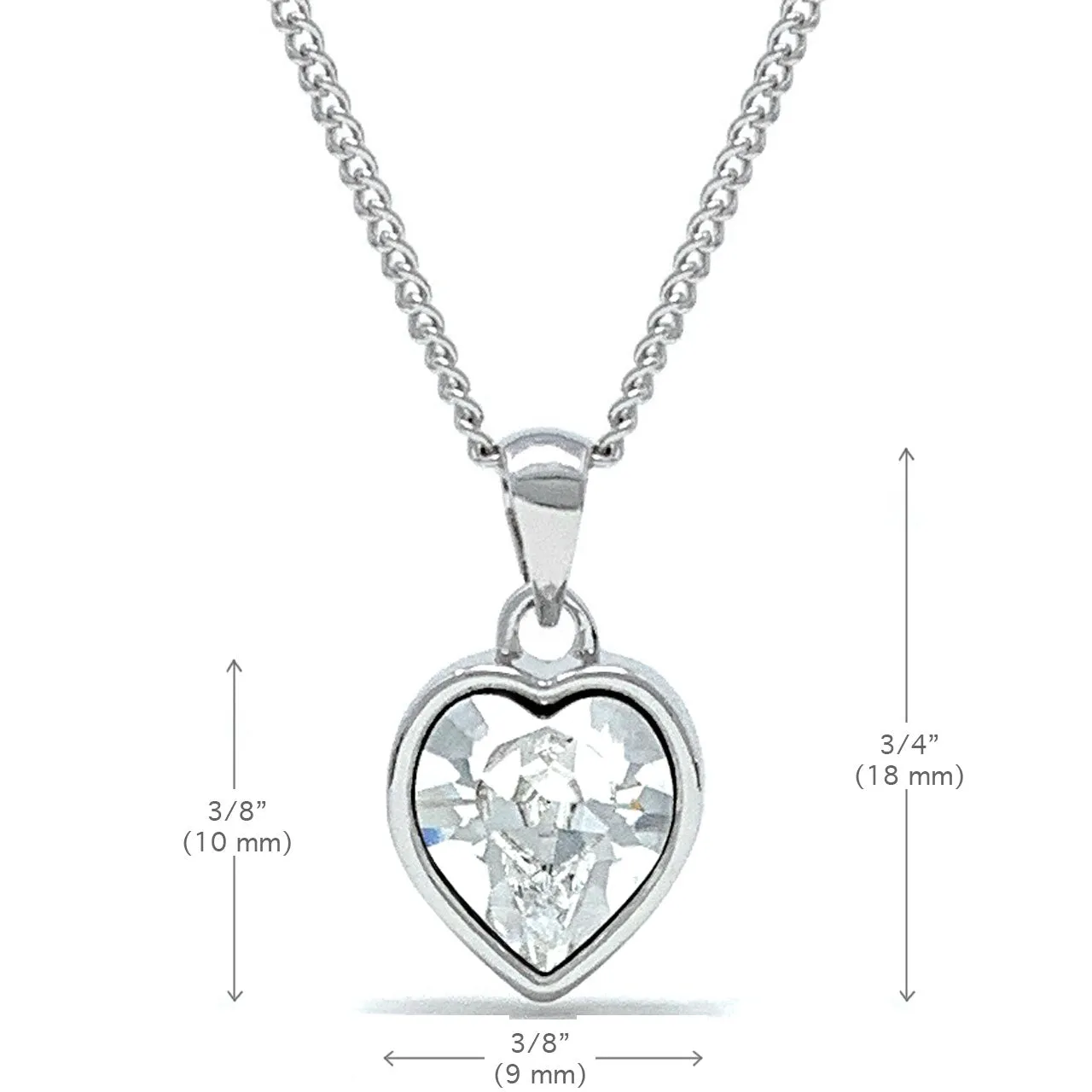 Lucia Pendant Necklace with White Clear Heart Crystals from Swarovski Silver Toned Rhodium Plated
