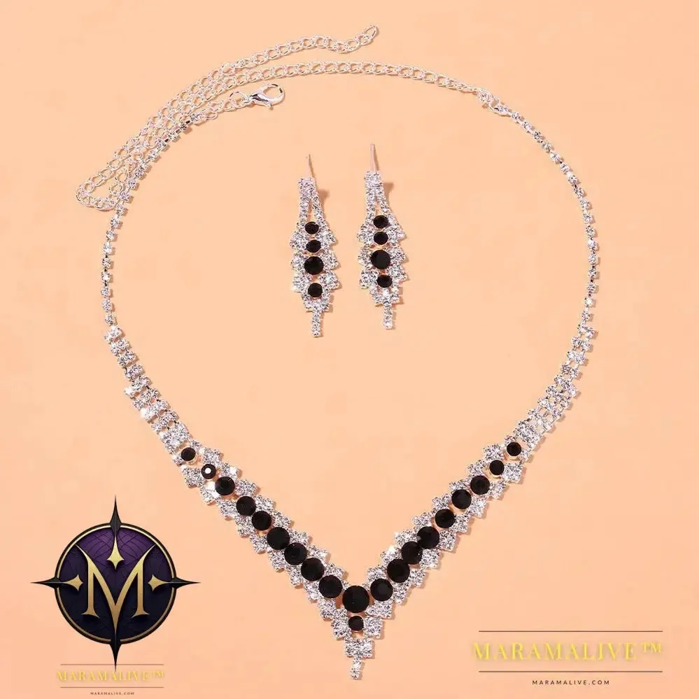 Luxury Crystal Necklace Sets for Women Vintage Jewelry Bride Wedding Accessories V-Shaped Rhinestone Necklace 2Pc/Sets
