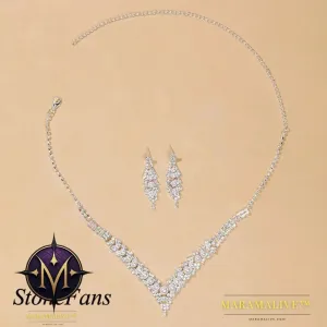 Luxury Crystal Necklace Sets for Women Vintage Jewelry Bride Wedding Accessories V-Shaped Rhinestone Necklace 2Pc/Sets