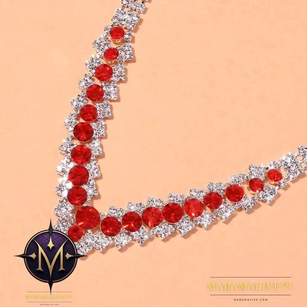 Luxury Crystal Necklace Sets for Women Vintage Jewelry Bride Wedding Accessories V-Shaped Rhinestone Necklace 2Pc/Sets