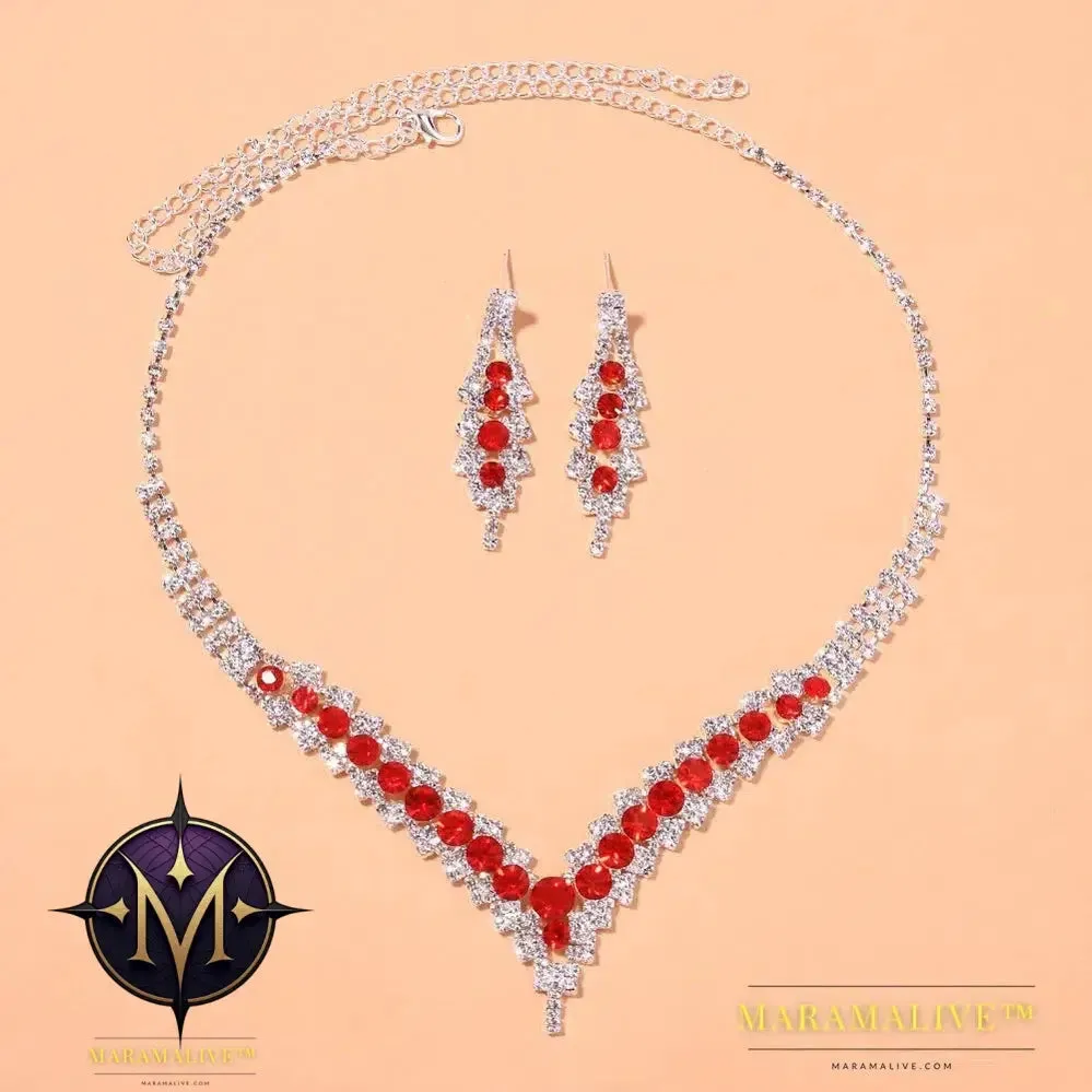 Luxury Crystal Necklace Sets for Women Vintage Jewelry Bride Wedding Accessories V-Shaped Rhinestone Necklace 2Pc/Sets