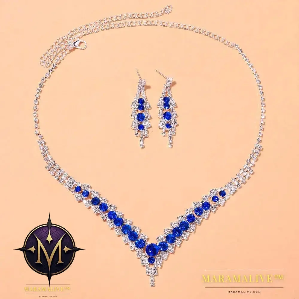 Luxury Crystal Necklace Sets for Women Vintage Jewelry Bride Wedding Accessories V-Shaped Rhinestone Necklace 2Pc/Sets