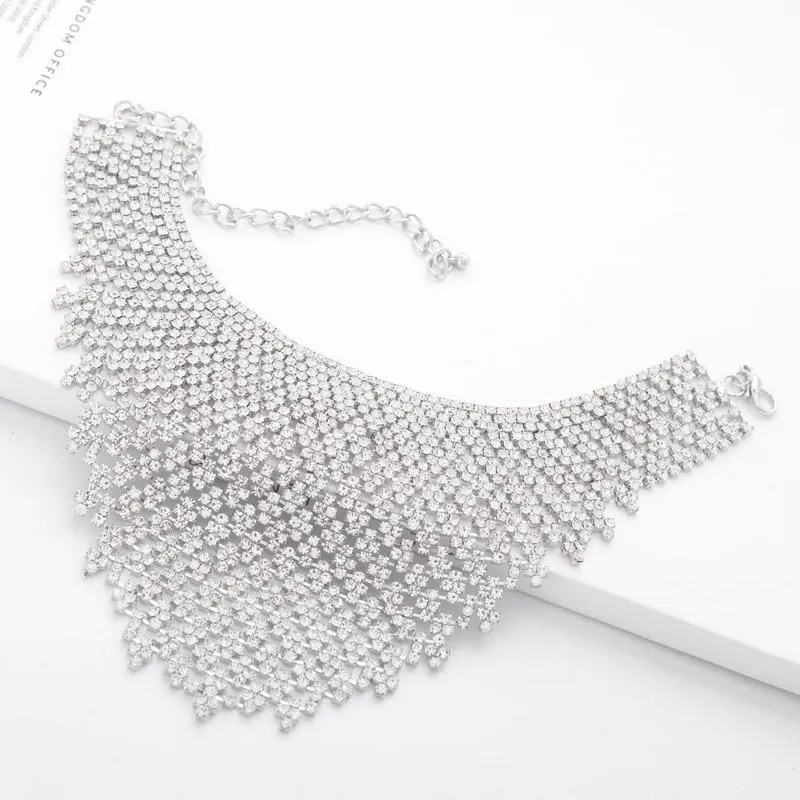Luxury Shiny Rhinestone Choker Luxury Wedding Chocker Big Tassel Necklace For Women