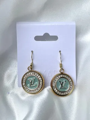 LV Swarovski Crystal Halo Drop Earrings- BLUE