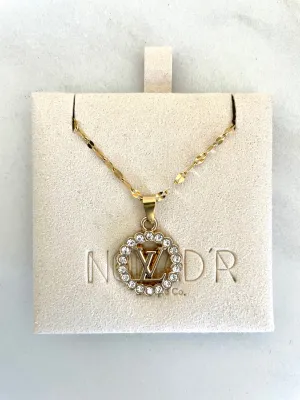 LV Swarovski Crystal Logo Necklace- GOLD