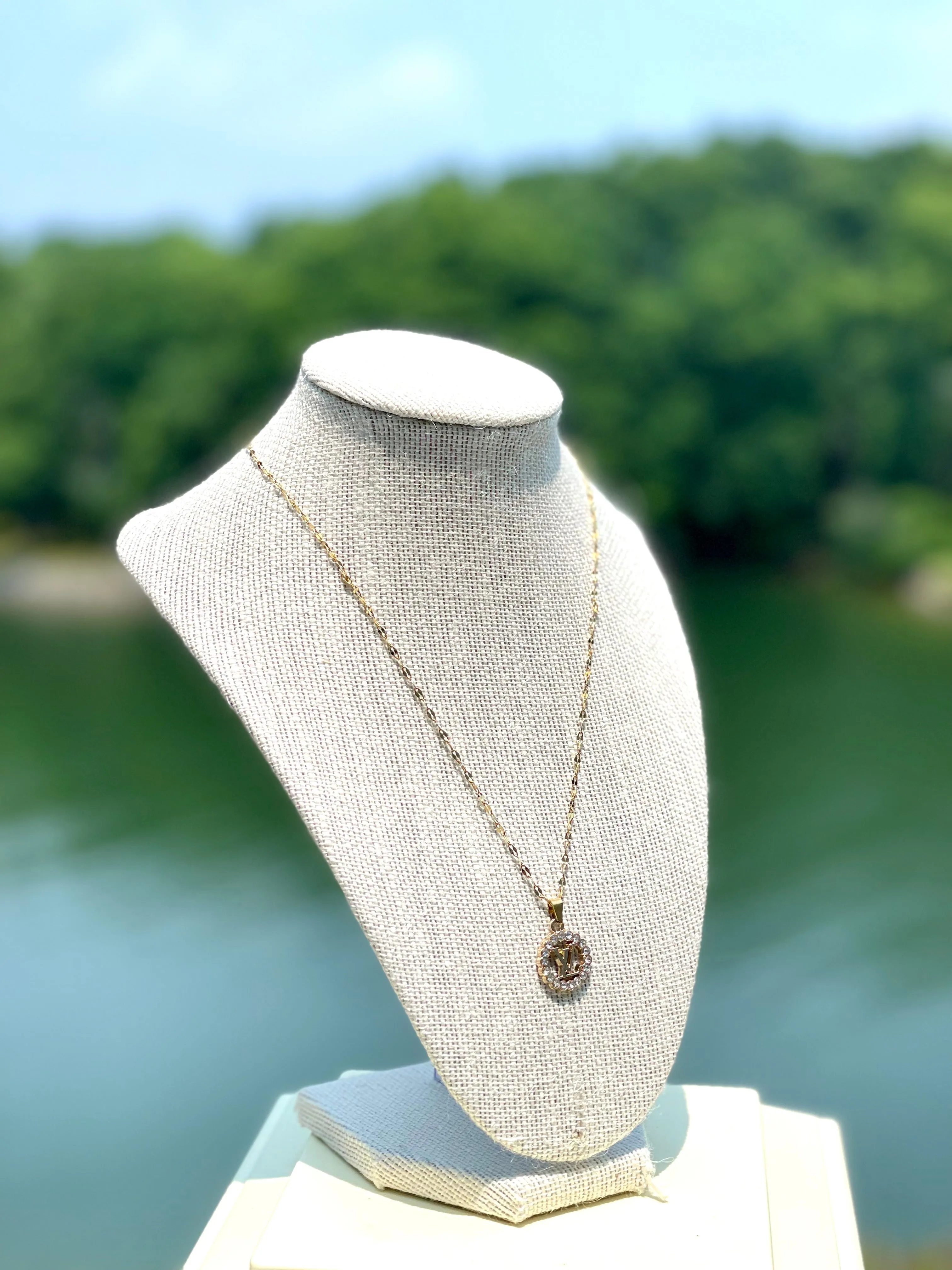 LV Swarovski Crystal Logo Necklace- GOLD