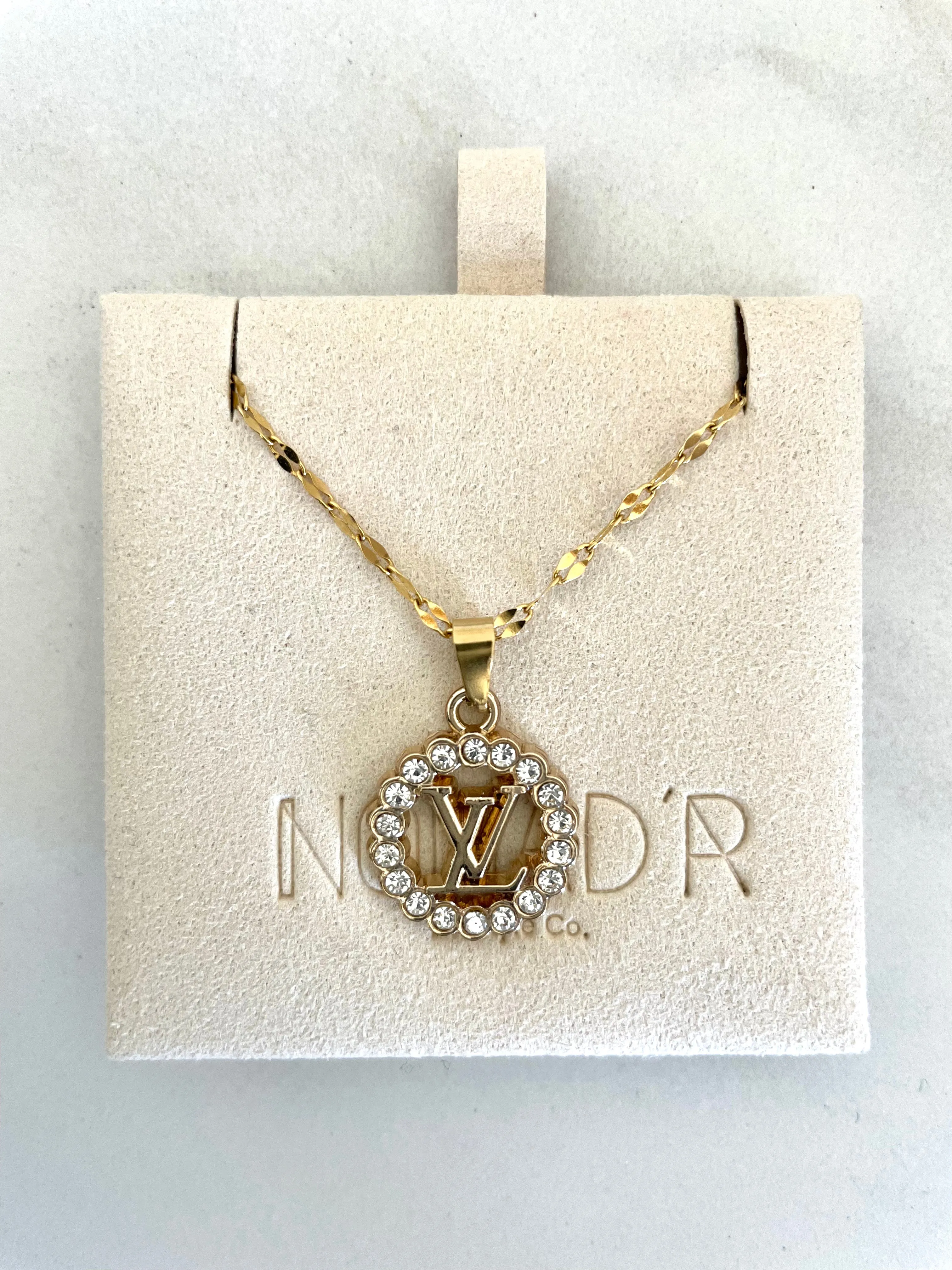 LV Swarovski Crystal Logo Necklace- GOLD