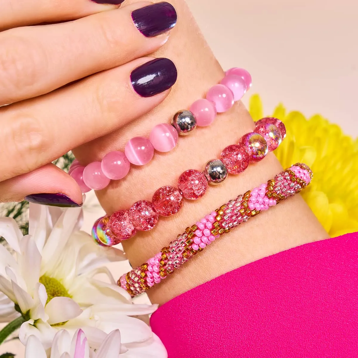 Magenta Meringue | .925 Sterling Silver | Bubble Glass Bracelet