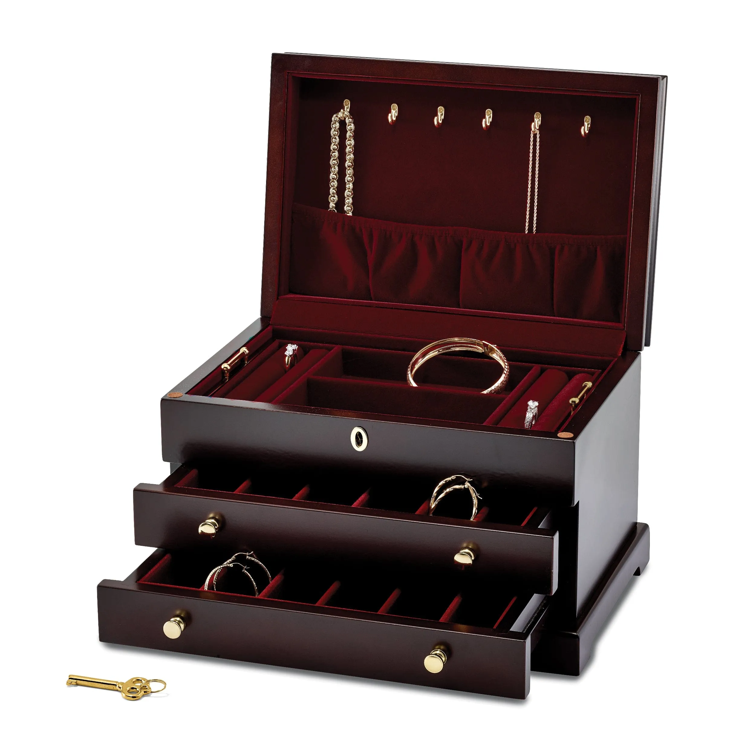 Mahogany Poplar Veneer 2-drawer Jewelry Box