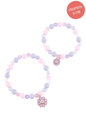 Mama & Mini Smile Flower Enamel Charm Bracelet Set Pink Lavender - Pack of 6