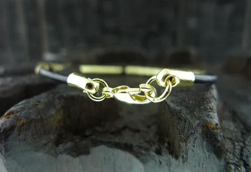 Marcia Moran Black Leather Cord Bracelet with Gold Finish Sliding Beads