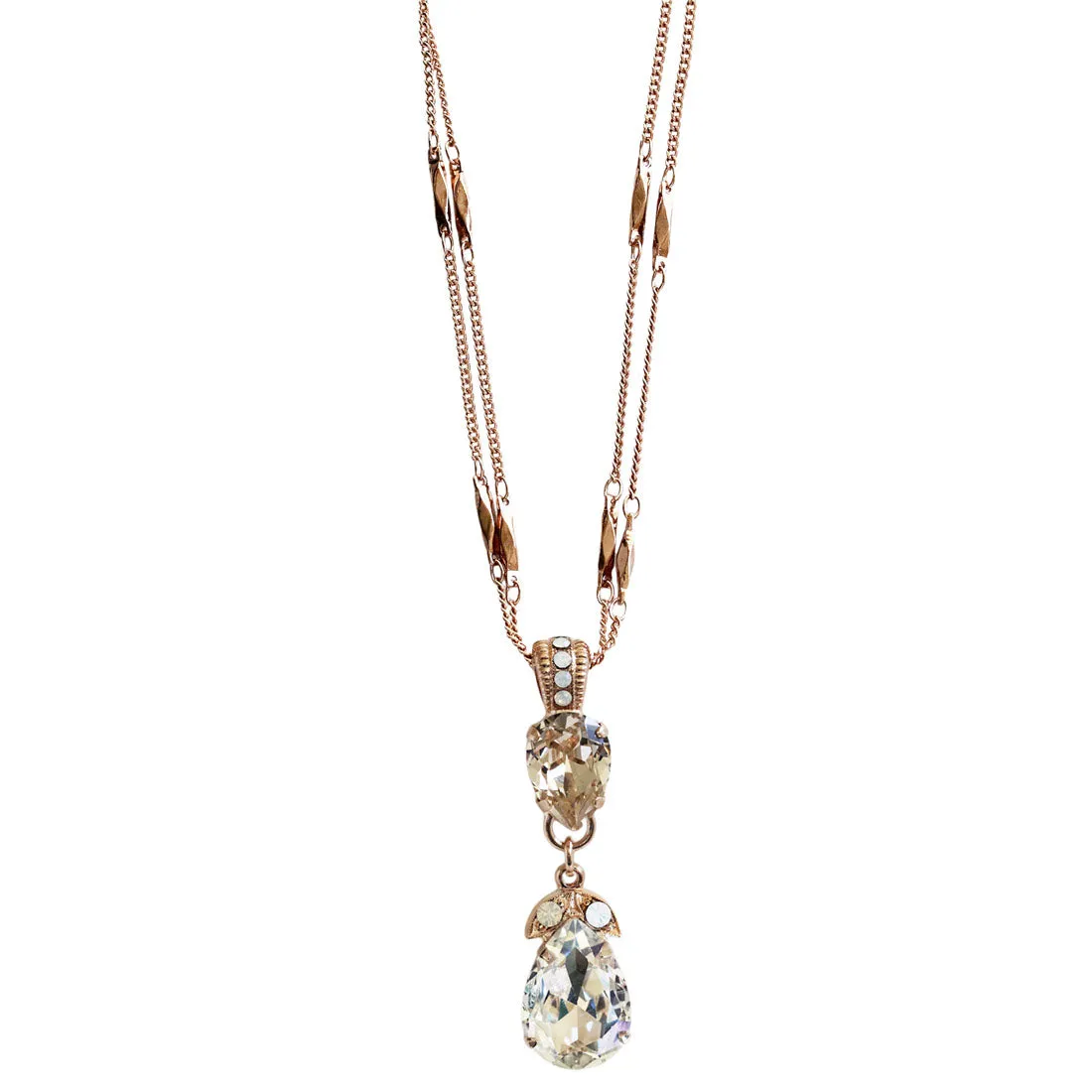 Mariana "Kalahari" Rose Gold Plated Double Pear Pendant Crystal Necklace, 5032/4 1078mr