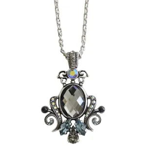 Mariana "Martini" Silver Plated Ornate Oval Scroll Pendant Crystal Necklace, 5023/5 215-3