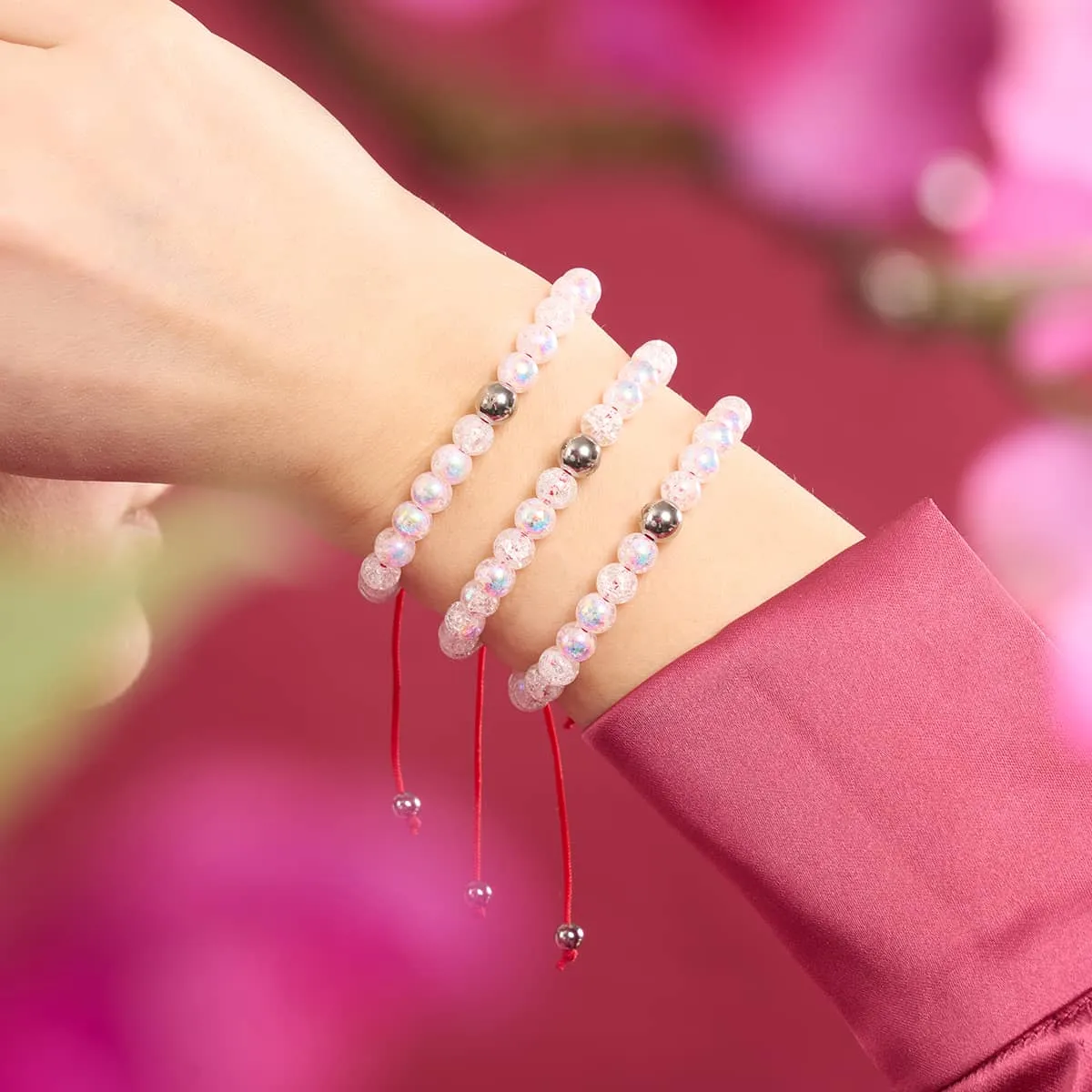 Marshmallow Chrome Glitter Glass x Red String Bracelet