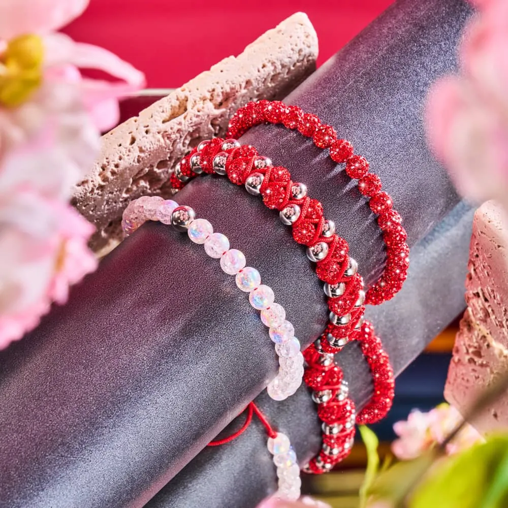 Marshmallow Chrome Glitter Glass x Red String Bracelet